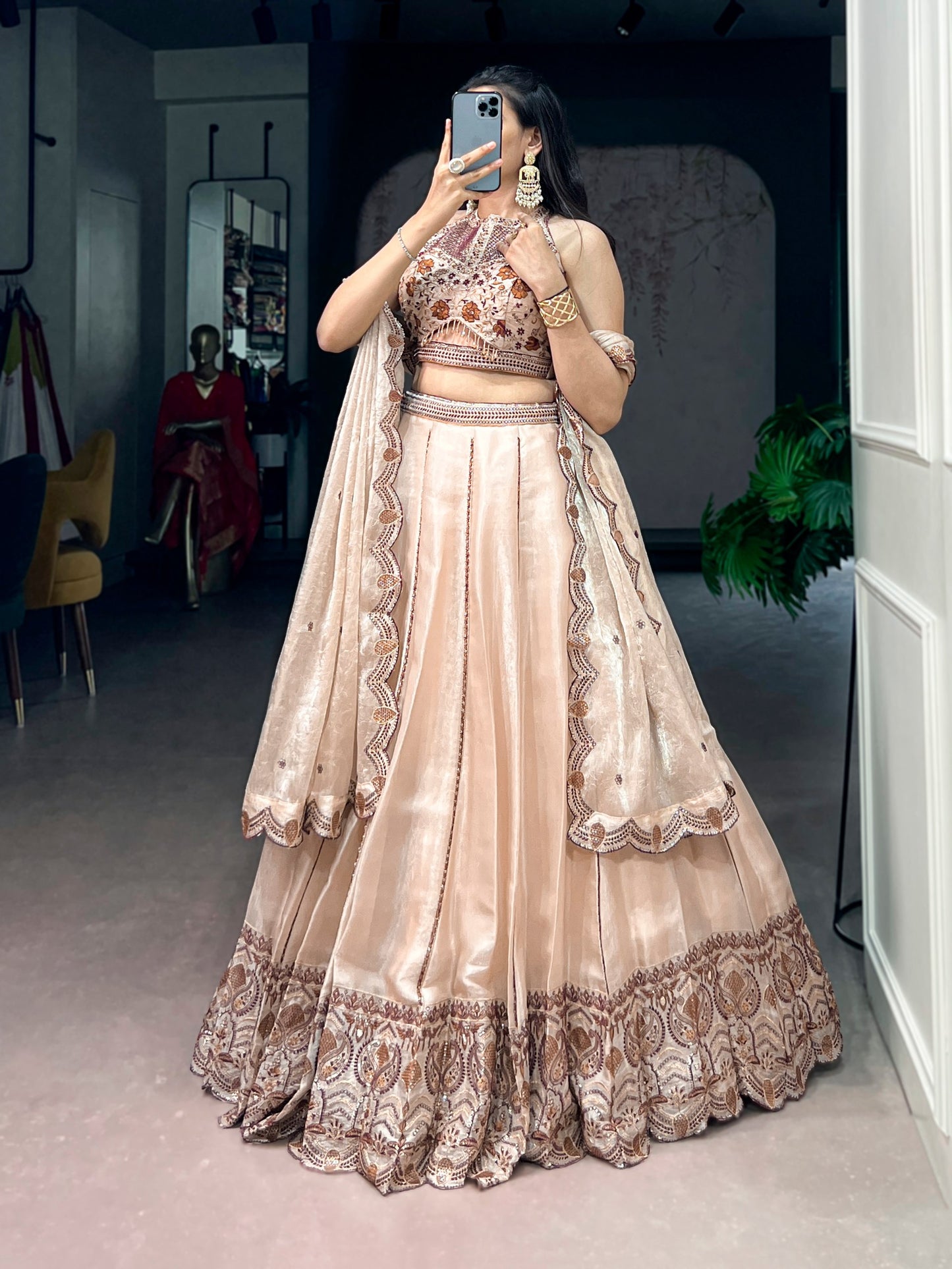 RangBhoomi Elegant Lehenga Ensemble with Intricate Sequins and Thread Embroidery