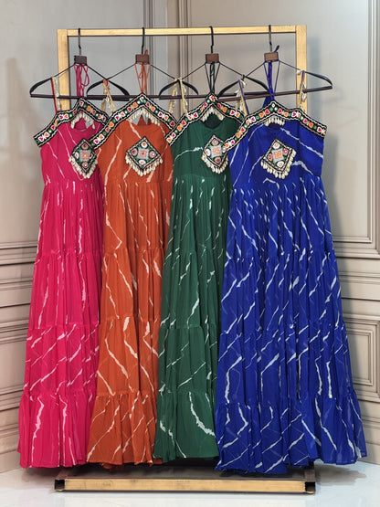 RangBhoomi Laheriya Faux Georgette Gown — Sleeveless 56" Length, 12m Flair (L, Adjustable)