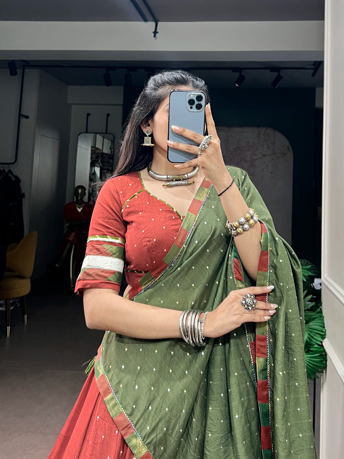 RangBhoomi Navratri Chanderi Lehenga Set — Zari Weave & Latkan Embellished