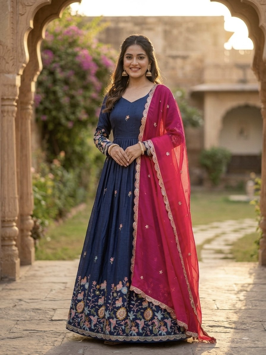 Elegant Fendi Silk Gown with Heavy Sequin and Zari Embroidery, Paired with Matching Dupatta – Collection 2026
