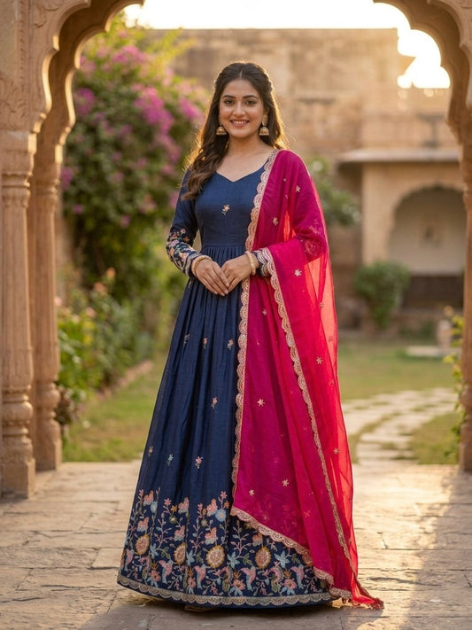 Elegant Fendi Silk Gown with Heavy Sequin and Zari Embroidery, Paired with Matching Dupatta – Collection 2026