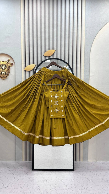 RangBhoomi Navratri Special Big Flair Lehenga Choli - Pure Cotton Handwork Mirror Embellished