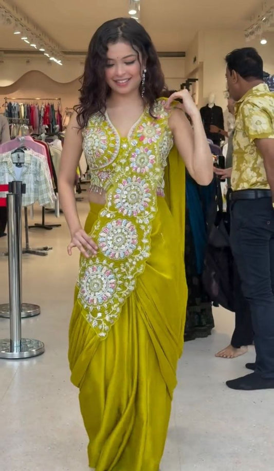 New Super Trending Ready-to-Wear Saree with Stunning Embroidery and Sequence Work Paired with Embroidered Blouse