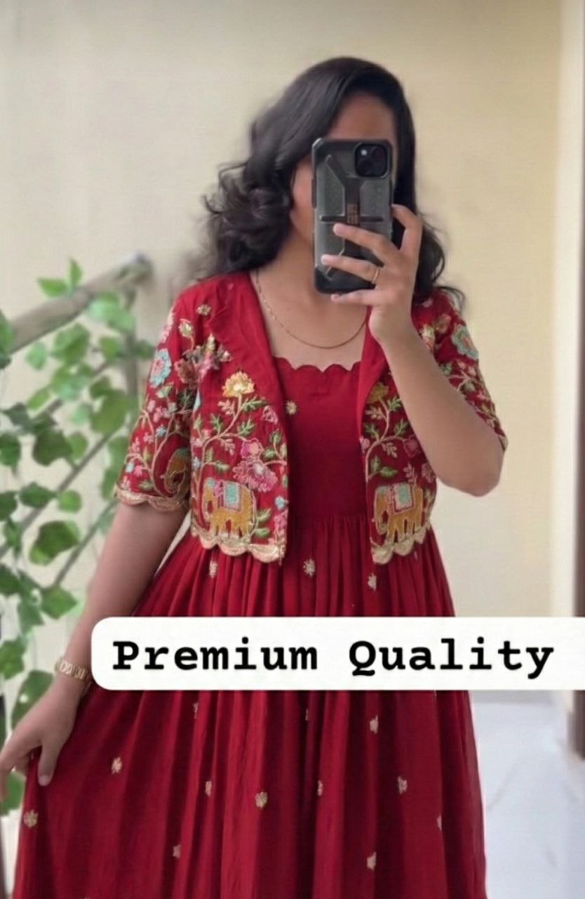Rose Motif Anarkali Gown with Embroidery