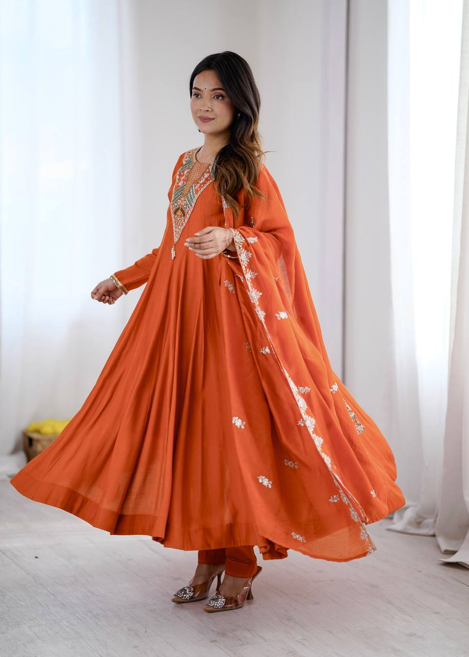 RangBhoomi Elegant Embroidered Sequence with Real Mirror Designer Anarkali Three Piece Set