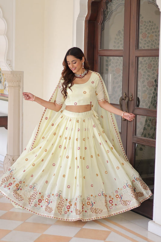 Elegant Vichitra Silk Lehenga Choli Set with Multi-Thread Embroidery and Sequined Dupatta