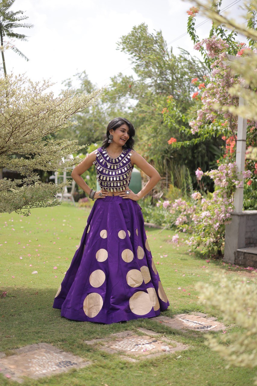 RangBhoomi Navratri Roman-Silk Lehenga Choli Set — Full-Stitched Festive Ensemble