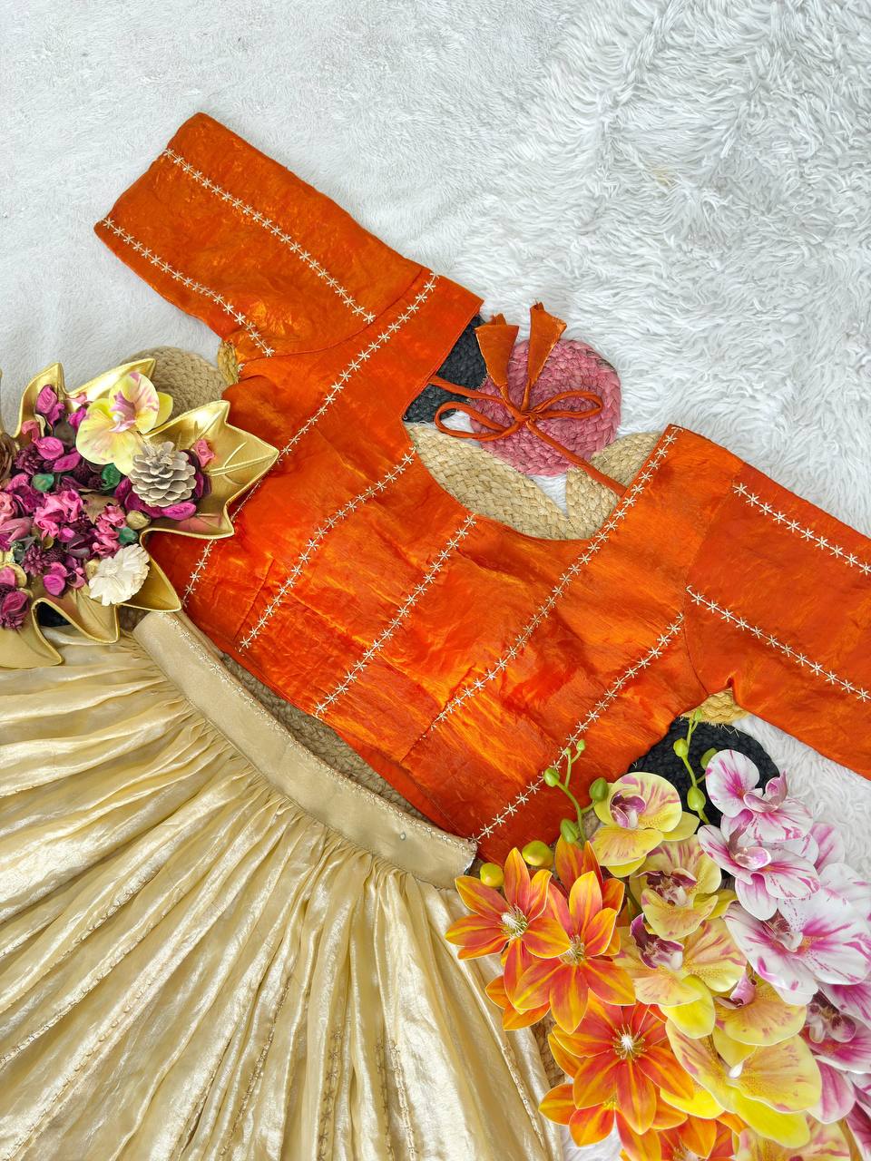 Fully Stitched Space Silk Lehenga Set with Sequins Embroidery — L/XL