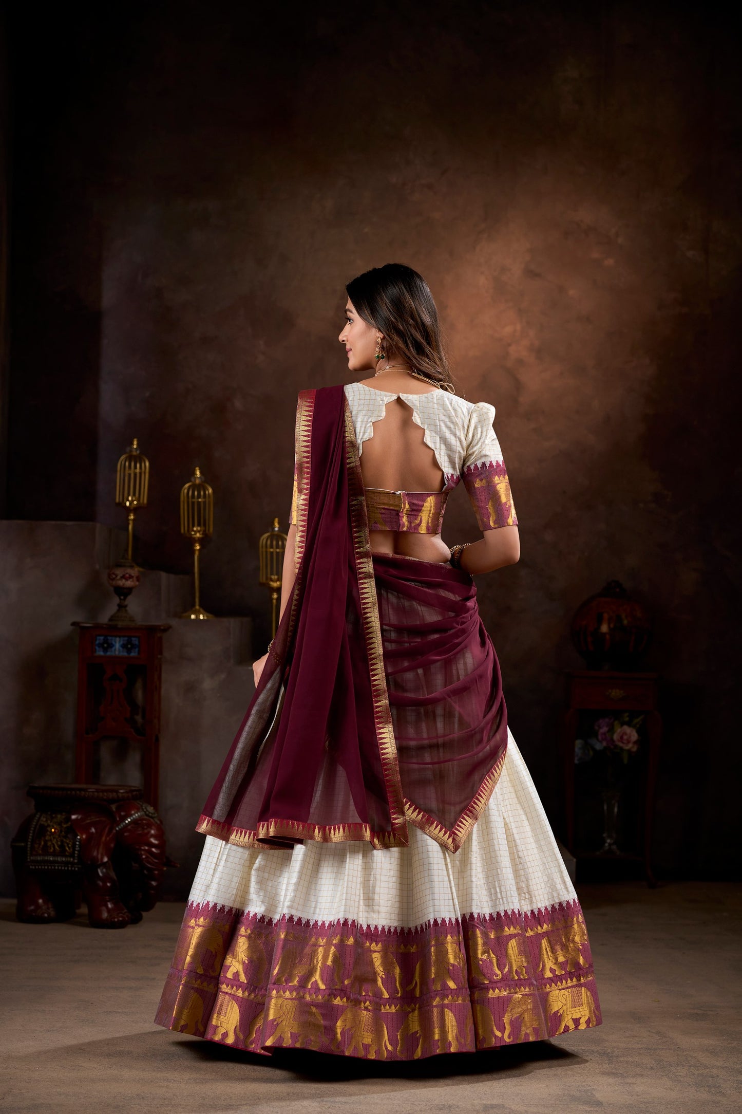 Traditional Cotton Polyblend Embroidered Lehenga Skirt with Unstitched Blouse and Flowing Georgette Scarf
