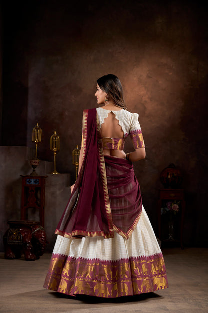 Traditional Cotton Polyblend Embroidered Lehenga Skirt with Unstitched Blouse and Flowing Georgette Scarf