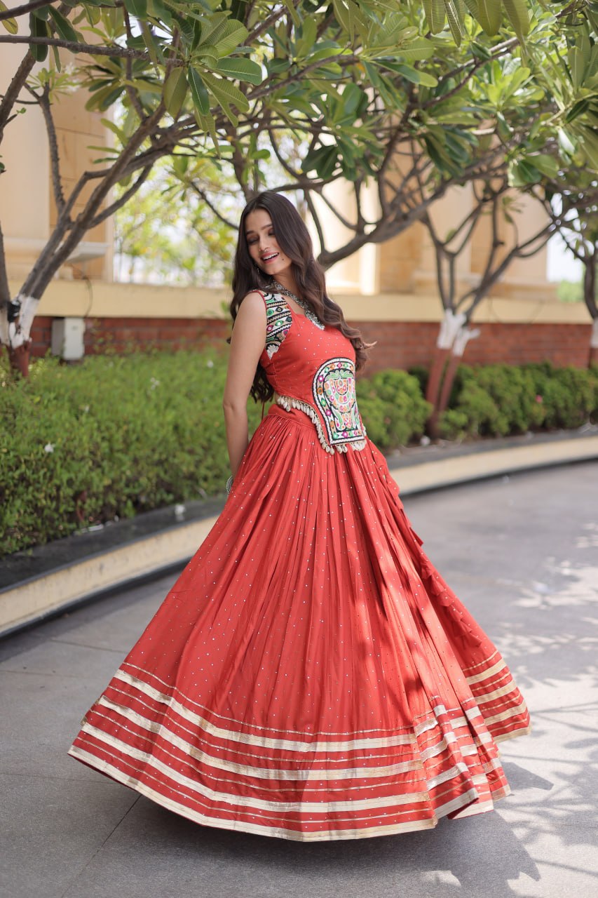 RangBhoomi Navratri Lehenga Choli Collection 2026 — Full-Stitched Mukesh Reyon Set