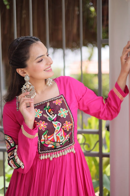 RangBhoomi Navratri Gown Collection 2026 — 14KG Rayon Kutchi Gamthi Thread Work, 12m Flair