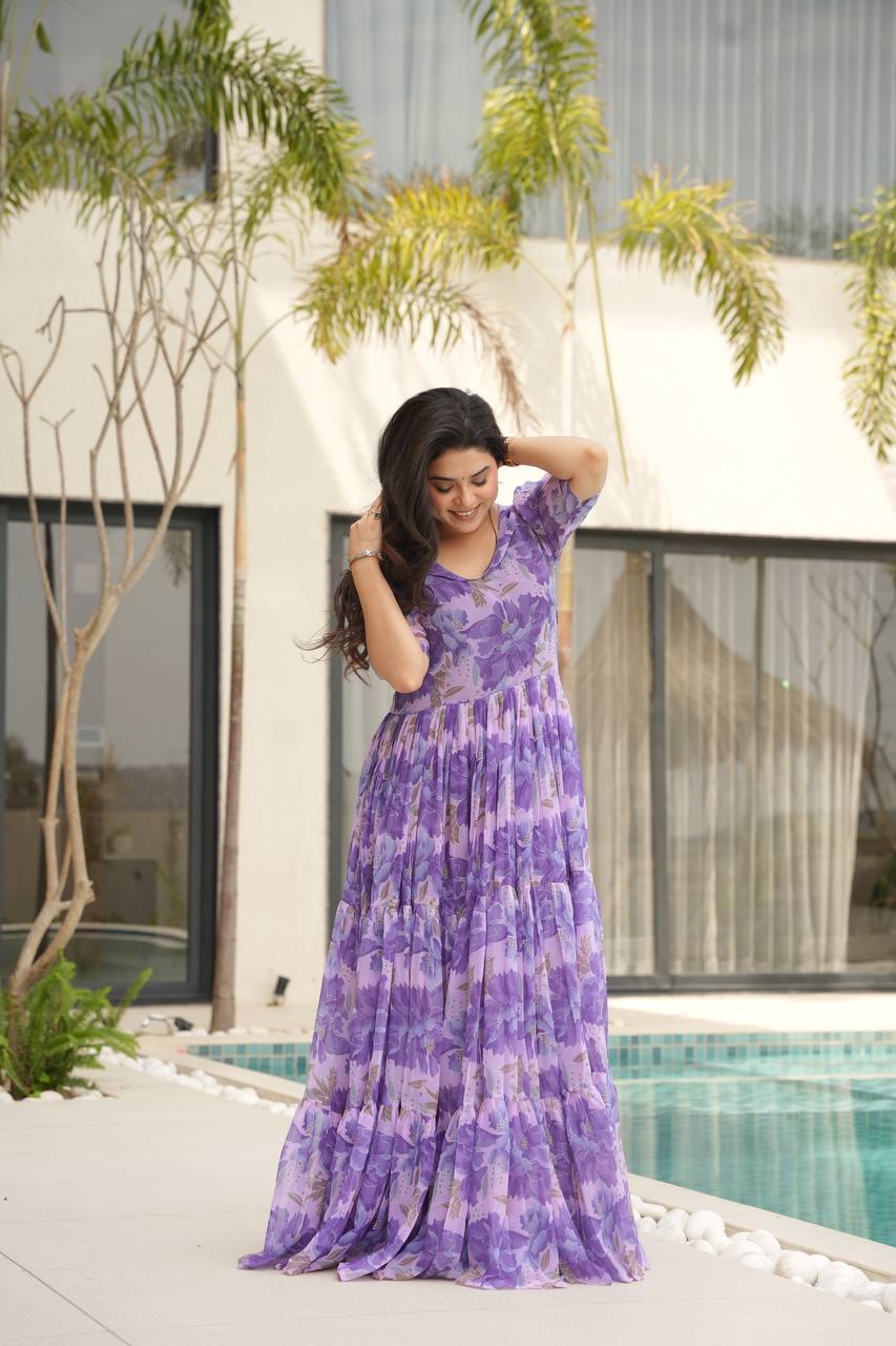 Full Flair Gown – Premium Printed Georgette, Ultimate Flare Elegance