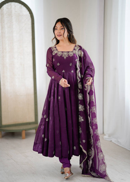 RangBhoomi Elegant Embroidered Sequence Designer Anarkali Three Piece Set