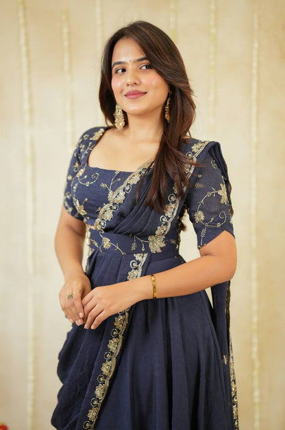 Twilight Blue RangBhoomi Crush Silk Lehenga Set