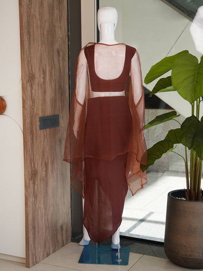 Designer Fusion Style Luxury Collection - Elegant Roman Silk Ensemble with Embroidery, Net Lace Dupatta, and Dripping Skirt