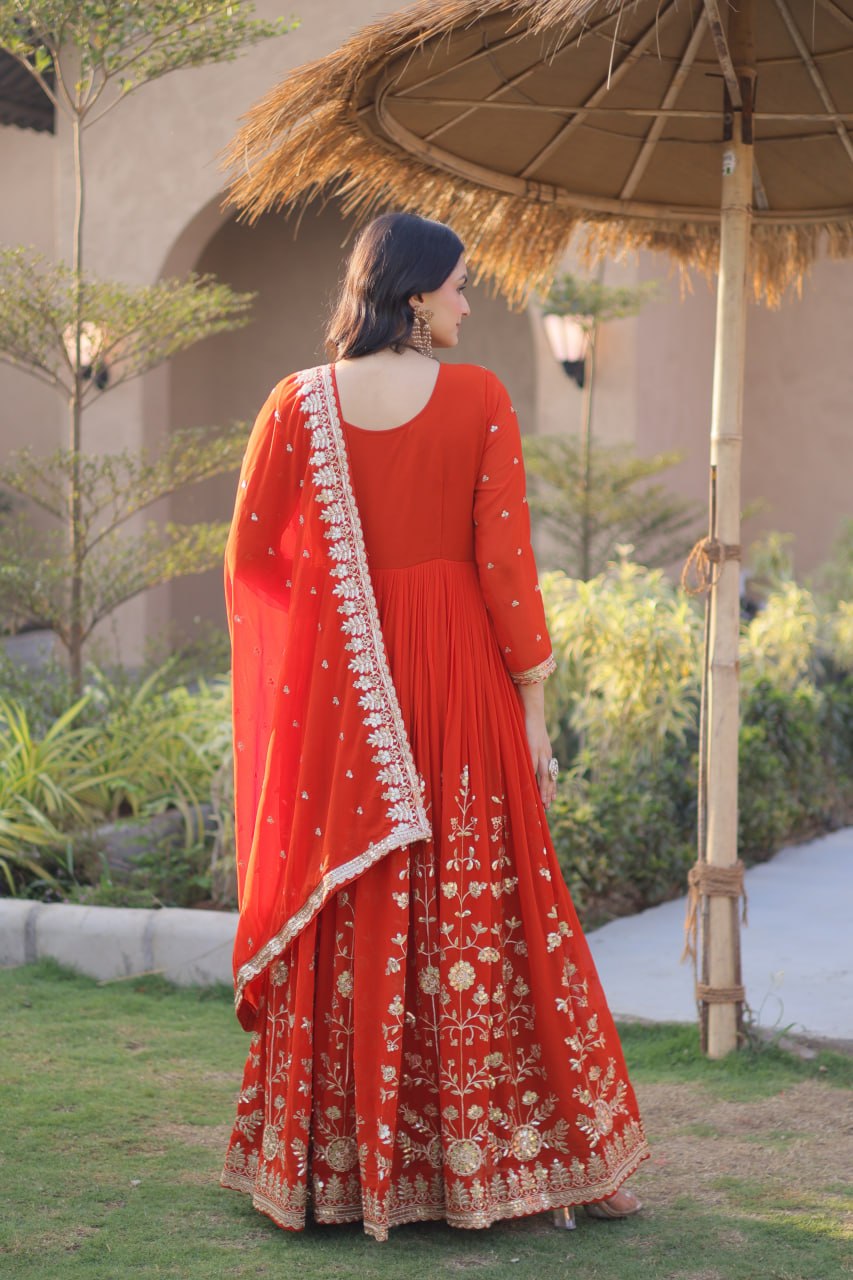 RangBhoomi Readymade Luxury Gown with Embroidered Dupatta - Faux Blooming Georgette