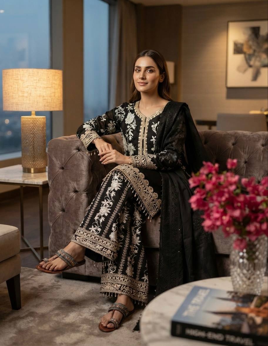 RangBhoomi Designer Party Wear Heavy Star Georgette Top, Plazzo & Dupatta Set