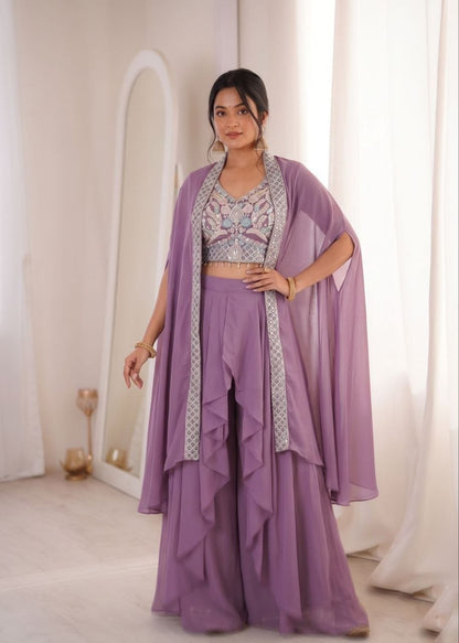 Trendy Party Wear Fox Georgette Shrug with Banglori Silk Sarara Set