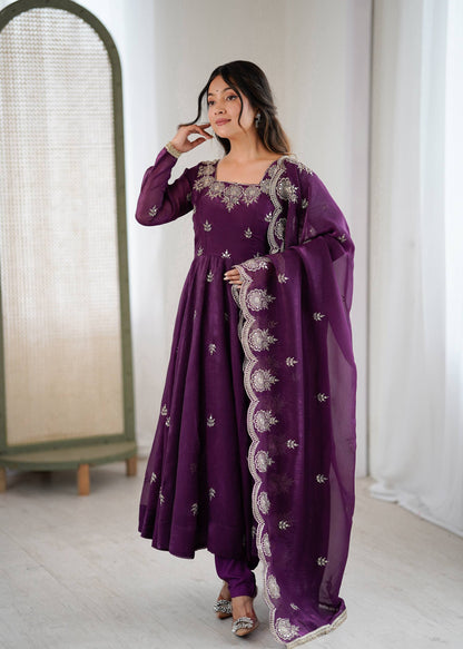 RangBhoomi Elegant Embroidered Sequence Designer Anarkali Three Piece Set