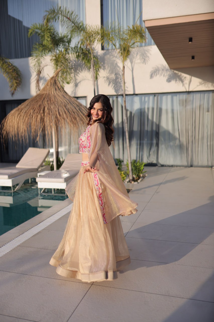 Elegant Sindur Silk Embroidered Lehenga Choli Set with Sleeveless Blouse and Matching Shrug