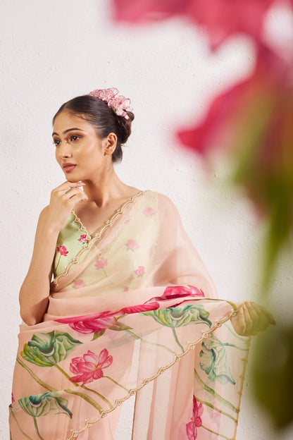 Ready to Wear Organza Saree - Floral Print, Lightweight