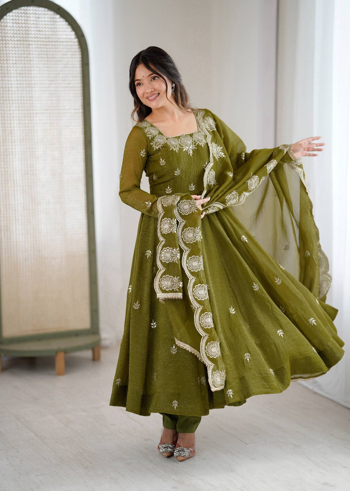RangBhoomi Elegant Embroidered Sequence Designer Anarkali Three Piece Set