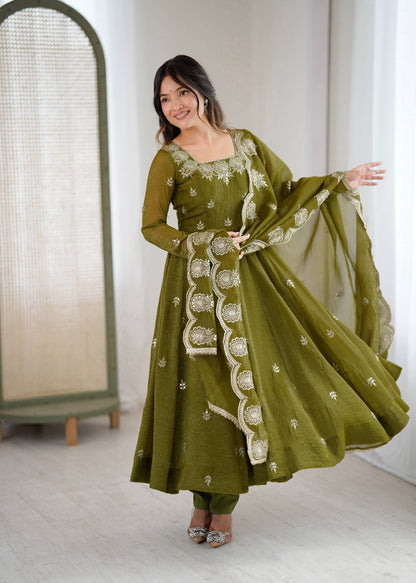 RangBhoomi Elegant Embroidered Sequence Designer Anarkali Three Piece Set