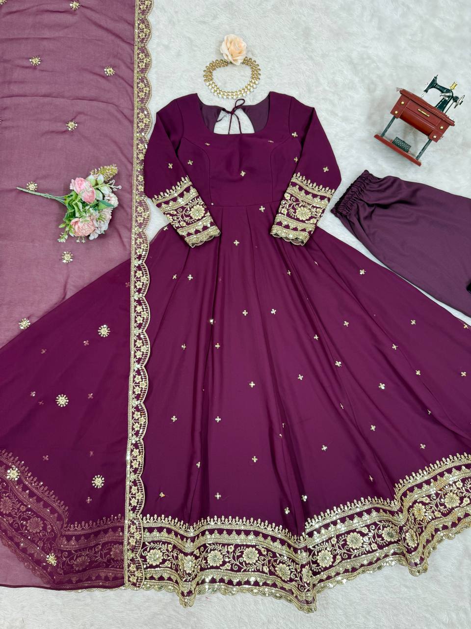 RangBhoomi SP Series Elegant Faux Georgette Gown Set with Realistic Detailing and Comfortable Fit