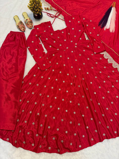 RangBhoomi Rakhi Special New Anarkali Suit - Heavy Chinon Silk with Sequins & Zari Embroidery, 50–52" Length