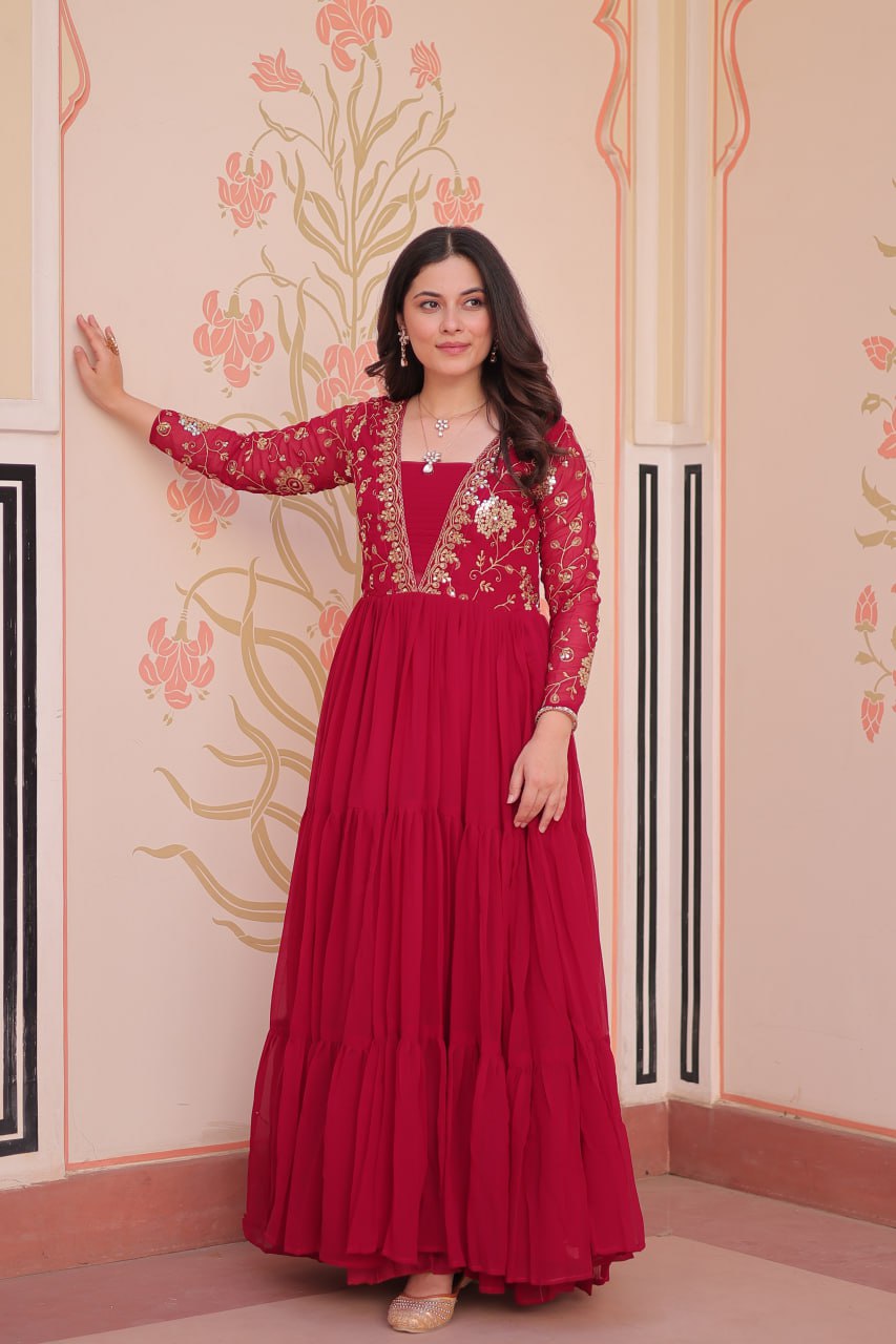 Premium Sequined & Zari Embroidered Gown - Shop Now