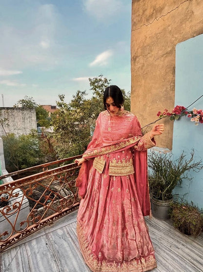 RangBhoomi Designer Party Wear Ensemble – Elegant Two Tone Fandy Silk Lehenga Set