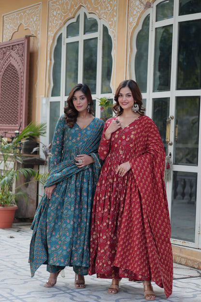 Premium Gown Set: Cotton Kurti, Pant & Dupatta