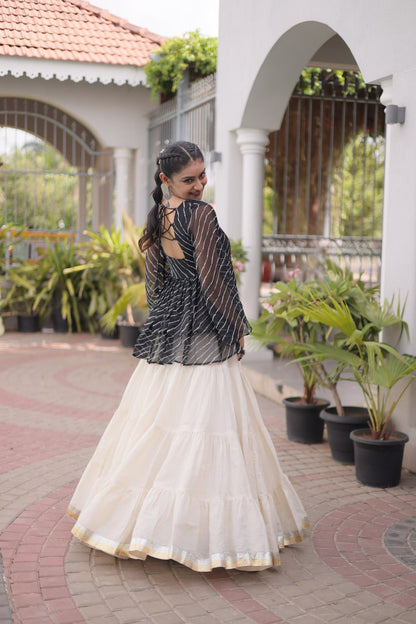 RangBhoomi Navratri Lehenga Choli Set — Kora Cotton Frill with Laheriya Print