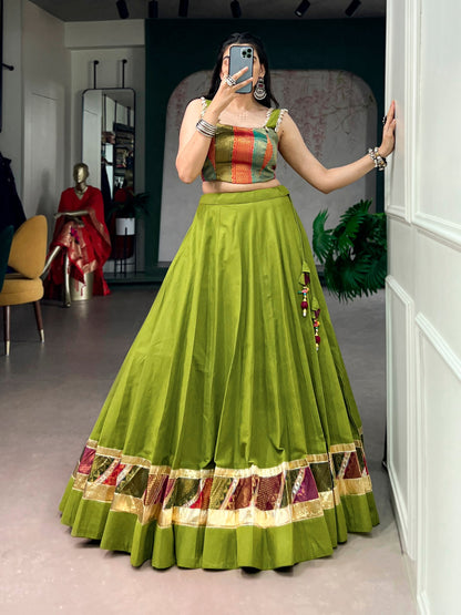 Navratri Raas Zari Lehenga — 5m Flair Cotton Zari Embellished Set by RangBhoomi