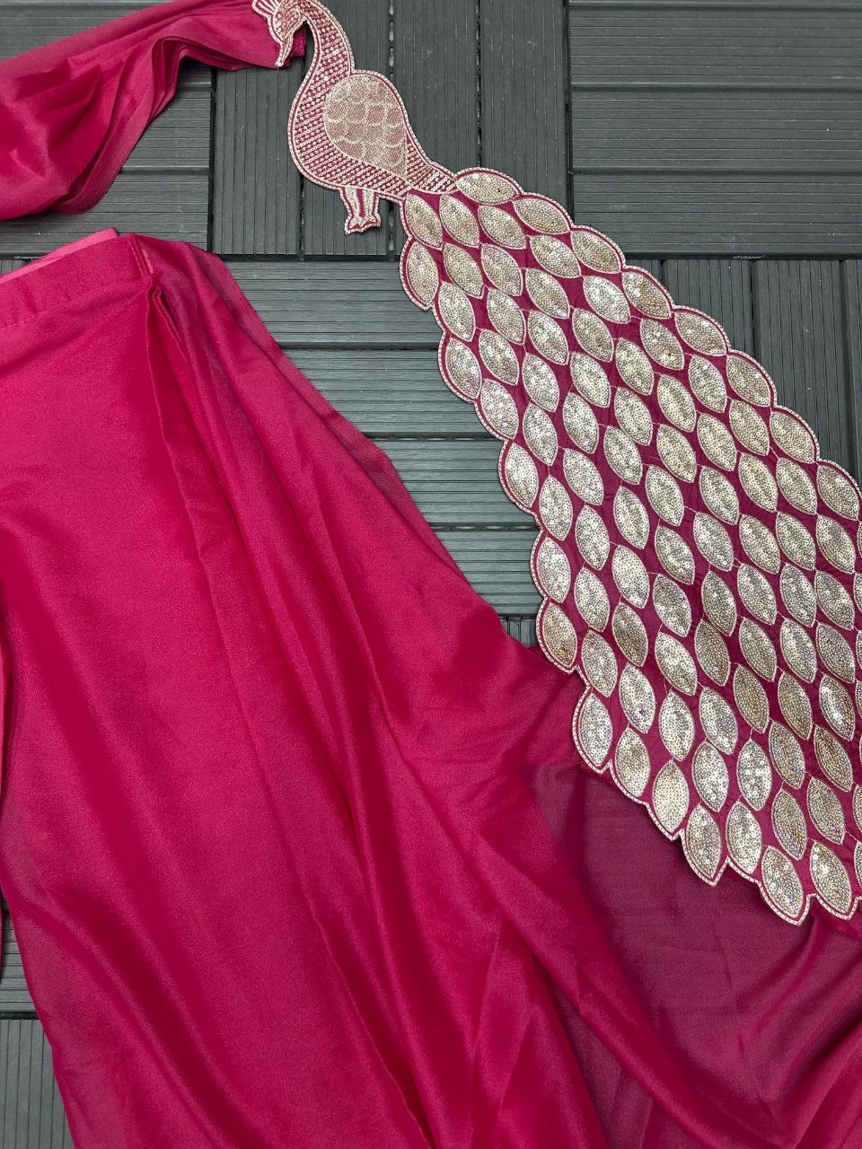 New Super Trending Ready-to-Wear Saree with Embroidered Sequence Work and Matching Embroidered Blouse