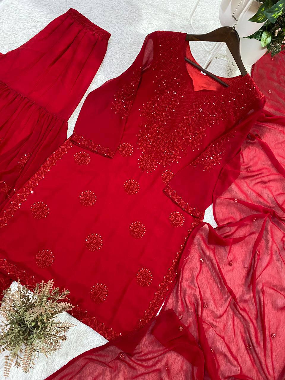 Elegant Designer Georgette Sequence Embroidered Sarara Set – Perfect Wedding and Party Wear