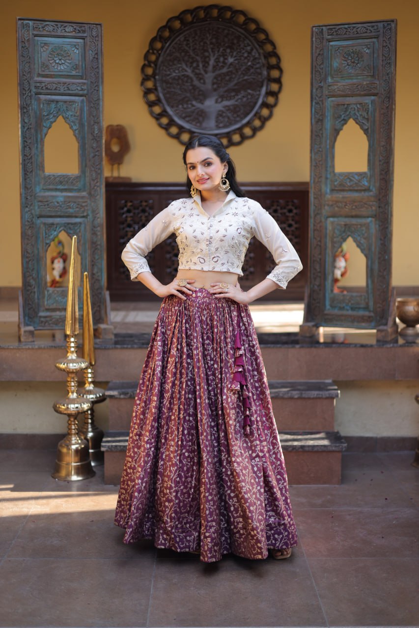 RangBhoomi Elegant Cosmos Jacquard Lehenga Choli Set with Embellished Blouse