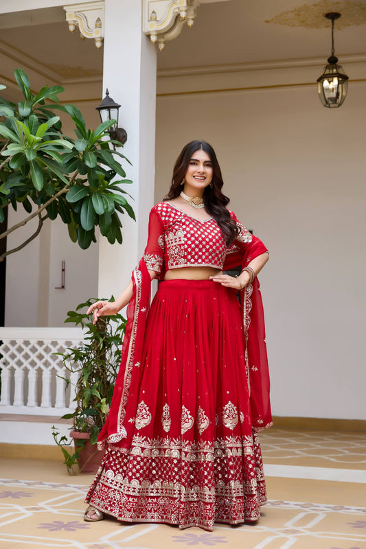 RangBhoomi Heavy Fox Georgette Embroidered Wedding Lehenga Choli Set