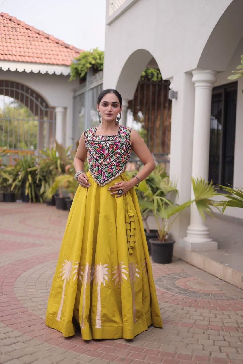 RangBhoomi Navratri Lehenga Choli Collection 2026 — Roman Fabric with Kutchi Embroidery