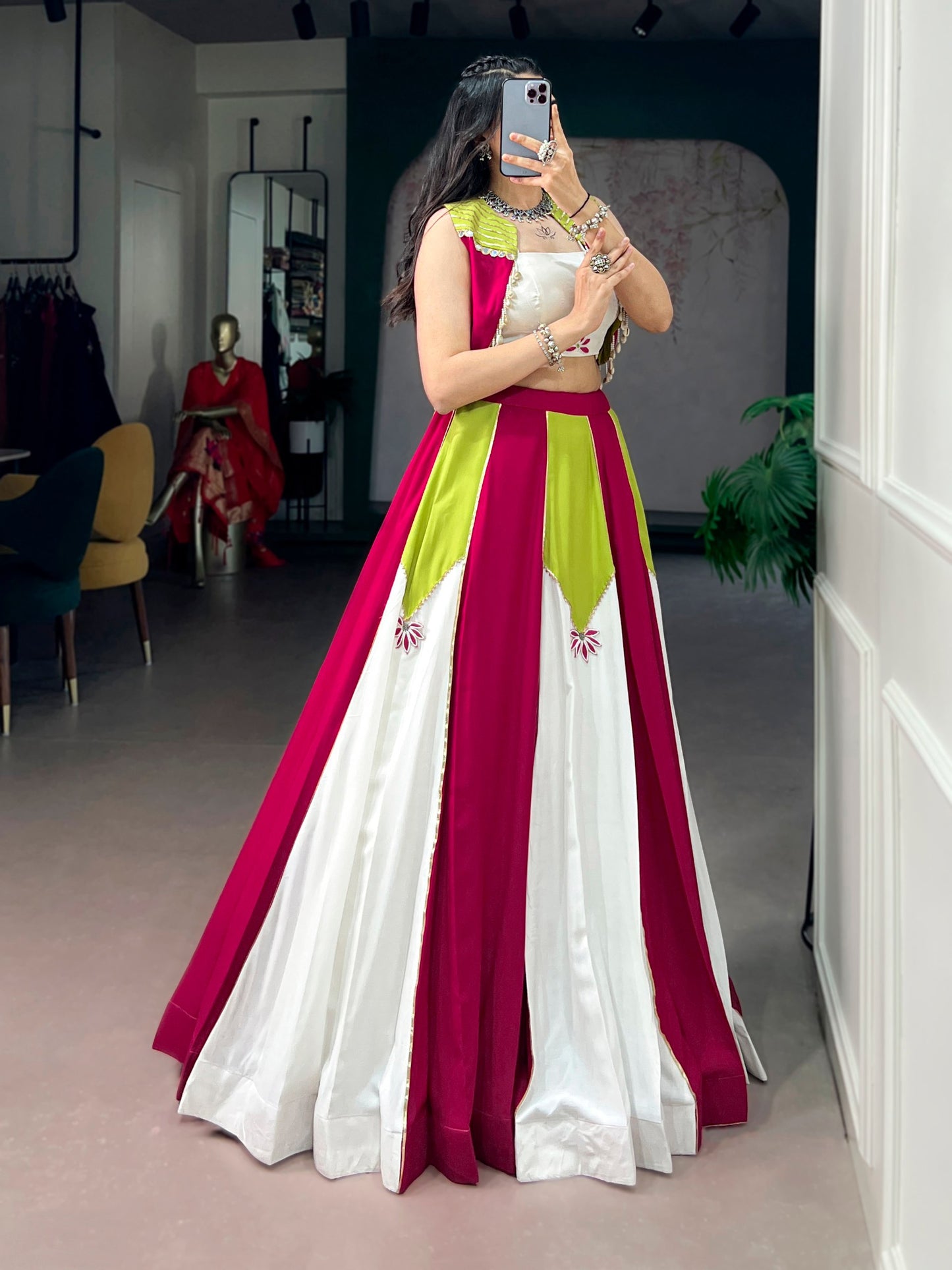 RangBhoomi Navratri 2026: Elegant Pure Rayon Lehenga Set with Koti & Embellishments