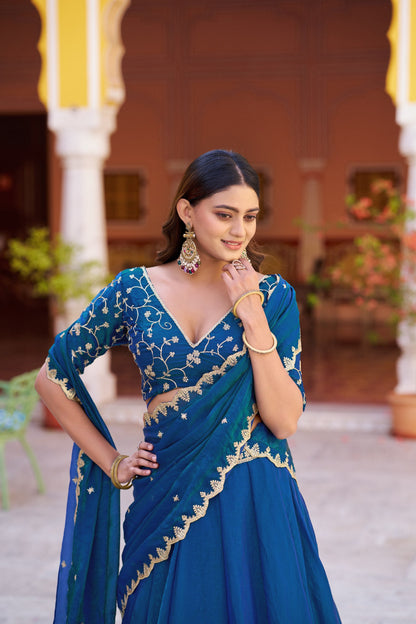 Elegant Timeless Festive Lehenga Set with Sequins and Thread Embroidery