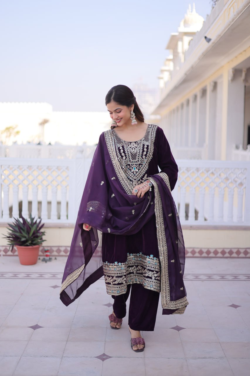 RangBhoomi Ready-to-Wear Velvet Top and Pant Set with Elegant Dupatta - Collection 2026