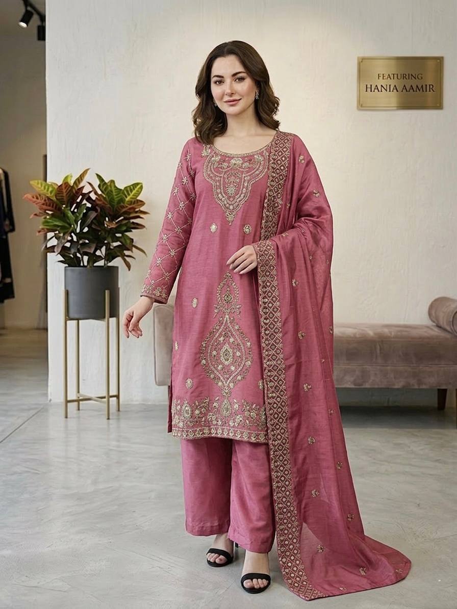 Elegant Designer Party Wear Top, Palazzos, and Dupatta Set with Intricate Heavy Embroidery and Beaded Detailing