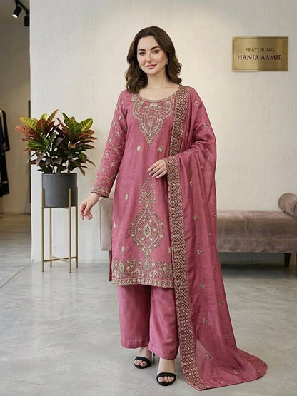 Elegant Designer Party Wear Top, Palazzos, and Dupatta Set with Intricate Heavy Embroidery and Beaded Detailing