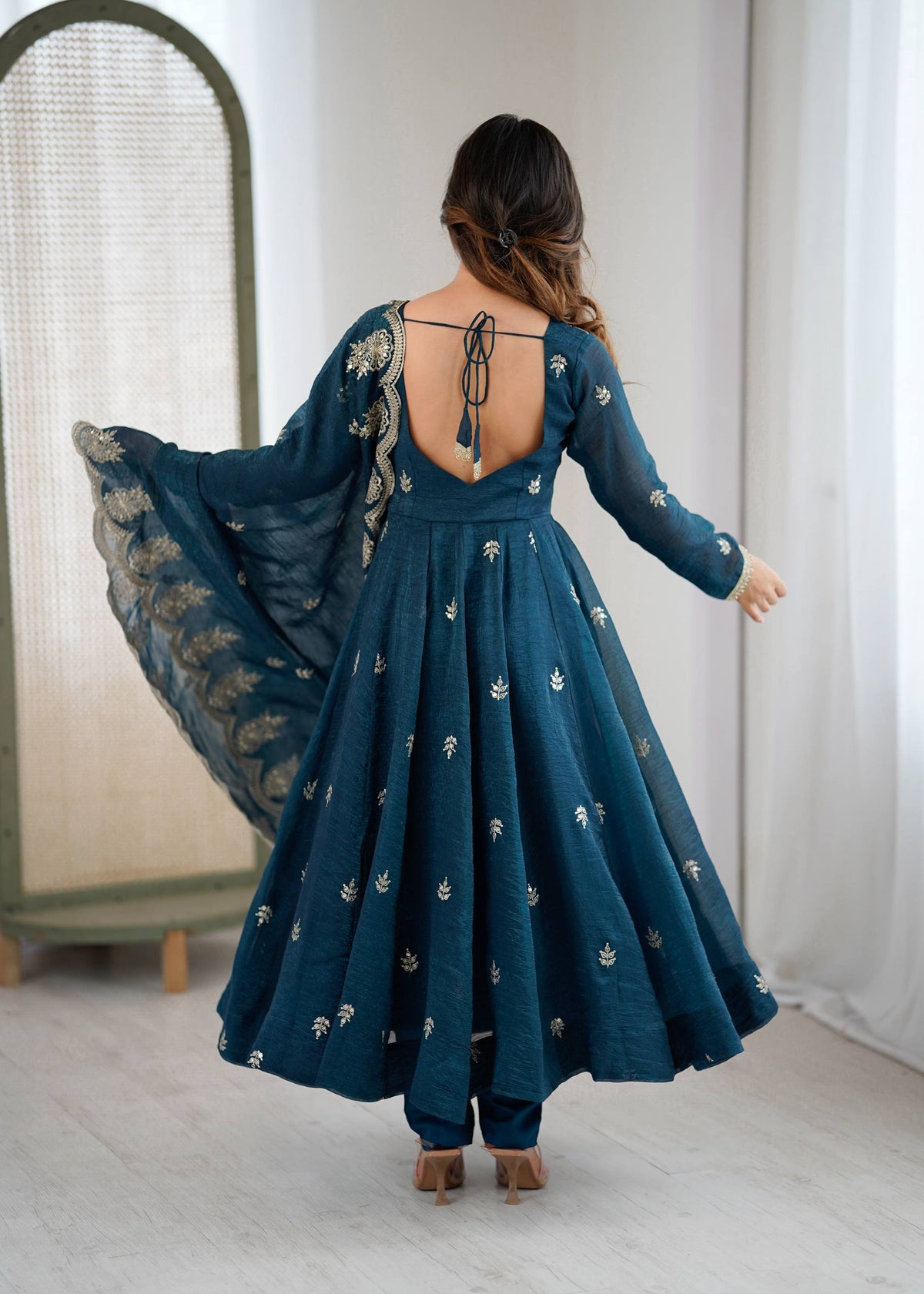 RangBhoomi Elegant Embroidered Sequence Designer Anarkali Three Piece Set