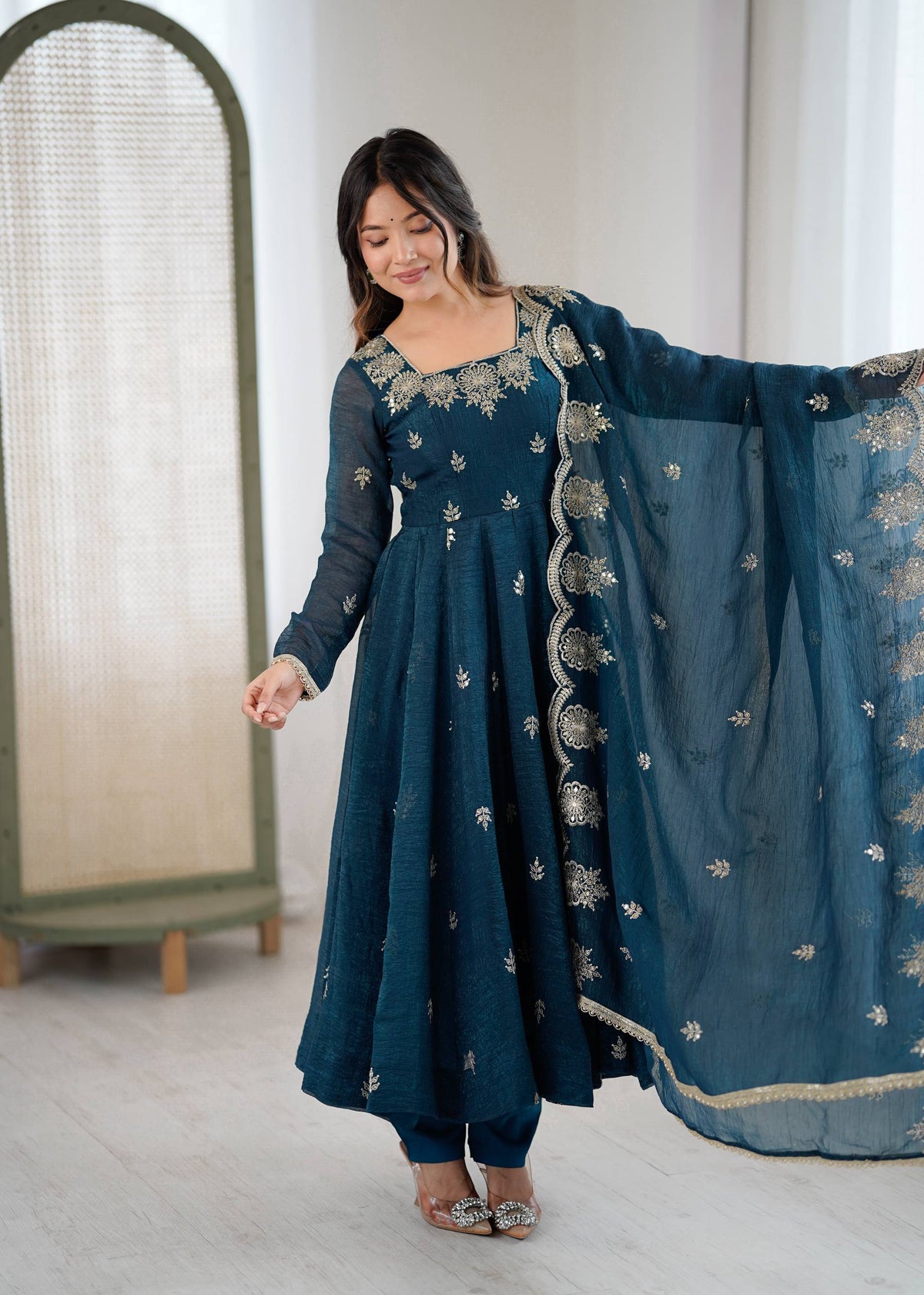 RangBhoomi Elegant Embroidered Sequence Designer Anarkali Three Piece Set