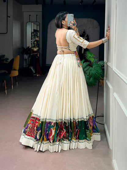 RangBhoomi Khadi Cotton Navratri Lehenga with Multicolor Panel Borders and Gamthi Blouse