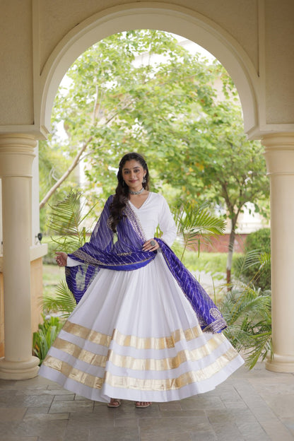 RangBhoomi Navratri Gown & Dupatta Collection 2026 – Full-Sleeve V-Neck Reyon Gown with Georgette Dupatta