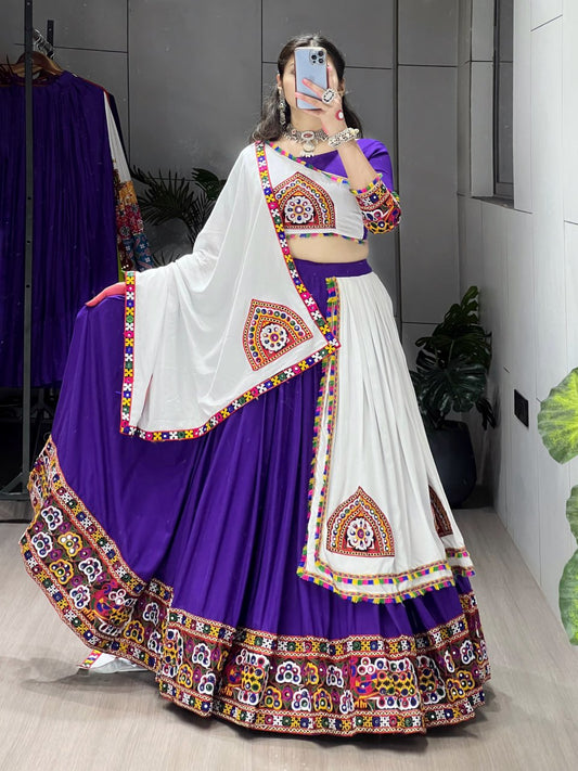 Ethnic Women’s Pure Rayon Cotton Lehenga Set with Traditional Gamthi and Mirror Work – Navratri Festival Collection 2025